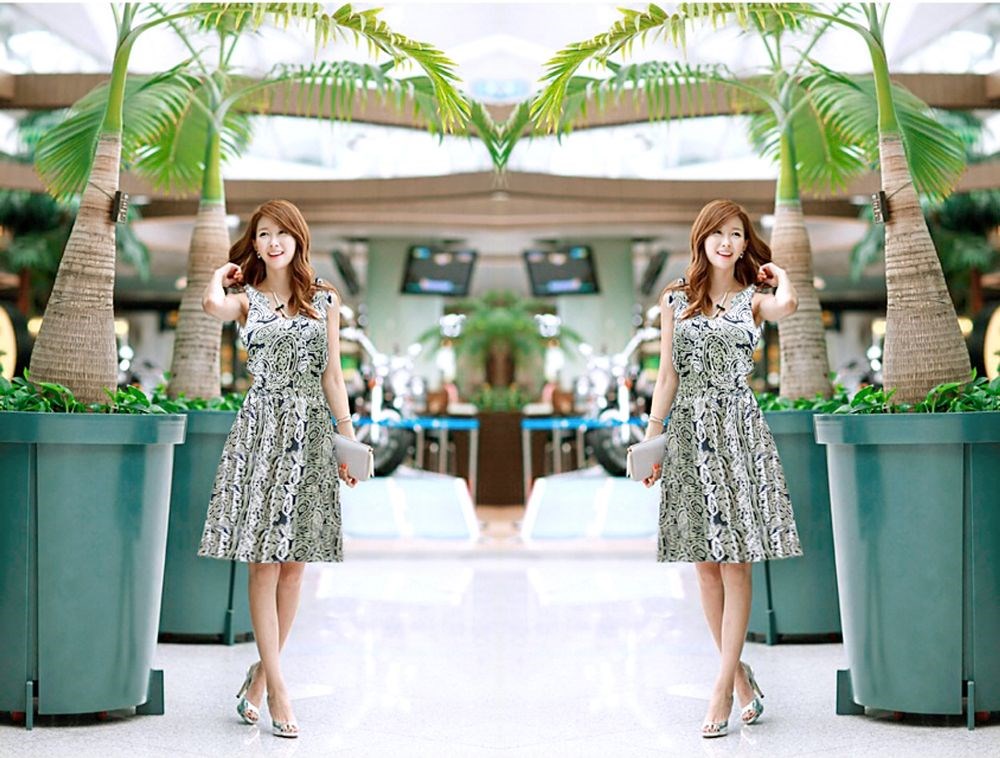 Đầm Xoè Hoa Văn Nơ VaI